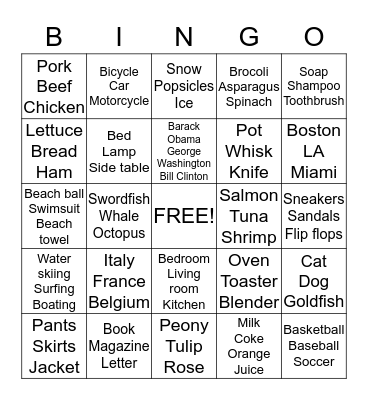 Category Bingo Card