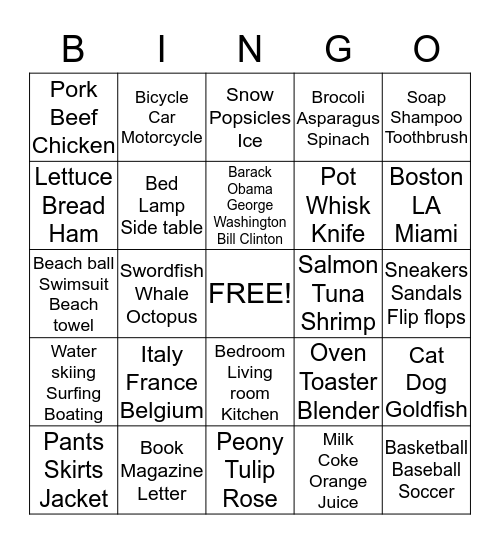 Category Bingo Card