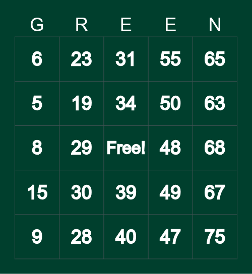 GREEN BINGO Card