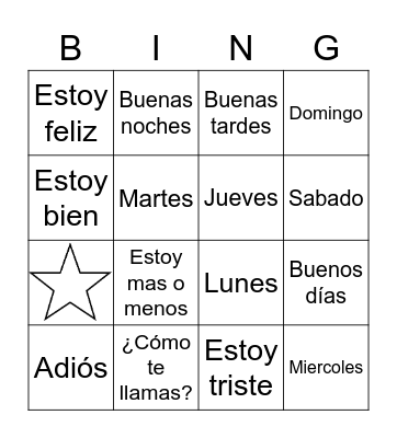 Greetings, feelings Bingo Card