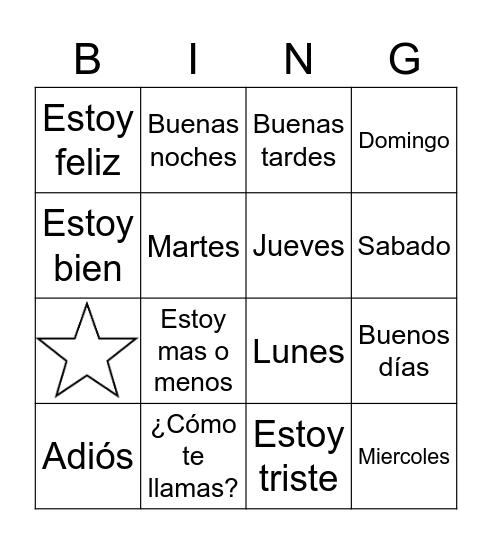 Greetings, feelings Bingo Card