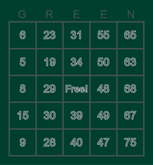 GREEN BINGO Card