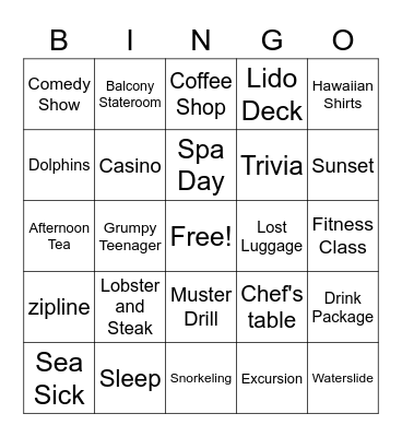 Cruise Bingo Card