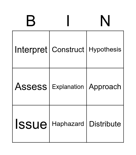 Vocabulary Lesson 1 Bingo Card