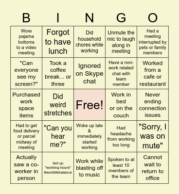 BPMS WFH Situation Bingo Card