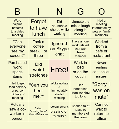 BPMS WFH Situation Bingo Card