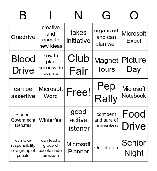 Leadership Stars Bingo Card