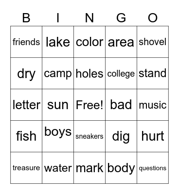 Reading Bingo Card