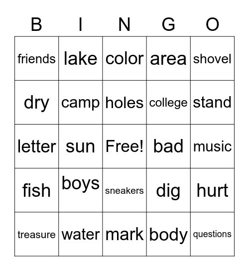 Reading Bingo Card