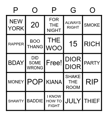 POP SMOKE BINGO Card