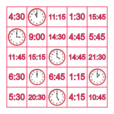 What's the time? Bingo Card