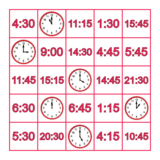 What's the time? Bingo Card