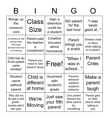 Parent Teacher Conferences Bingo Card
