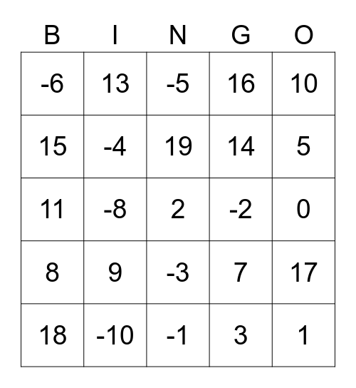 Linear Bingo Card