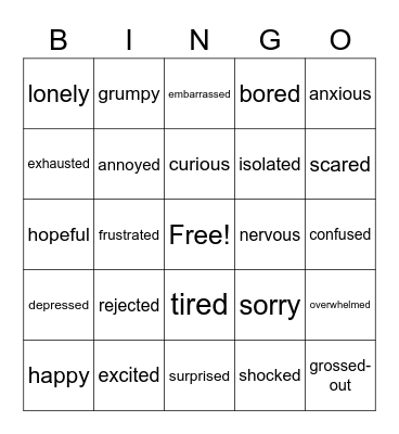 Feelings Bingo Card