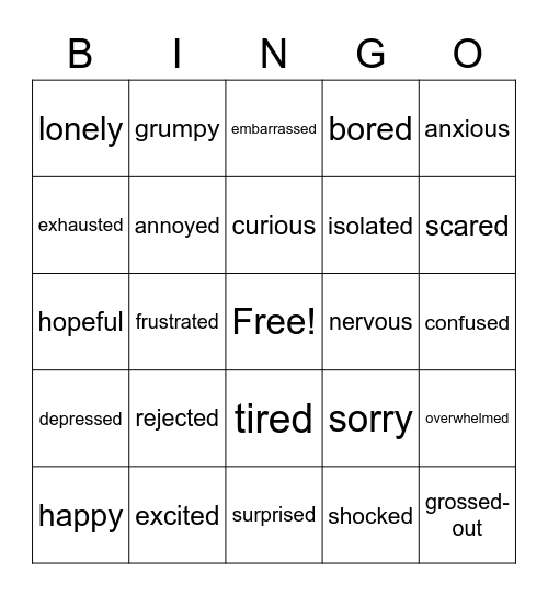 Feelings Bingo Card