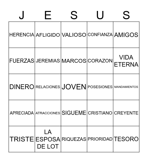 HEREDANDO LA VIDA ETERNA Bingo Card
