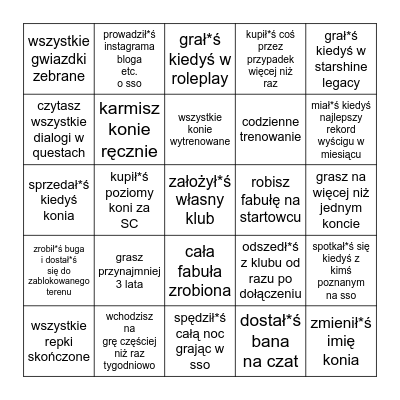 wy i pikselowe koniki Bingo Card