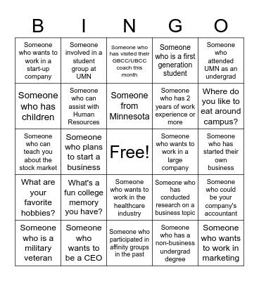 Carlson Cross-Program Connections Bingo Card