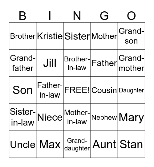 Family Tree BINGO Card