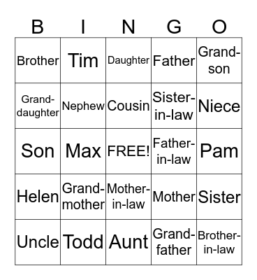 Family Tree BINGO Card