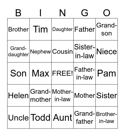 Family Tree BINGO Card