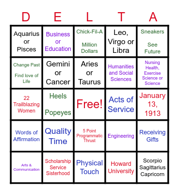 Delta Bingo!! Bingo Card