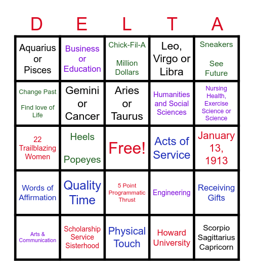 Delta Bingo!! Bingo Card