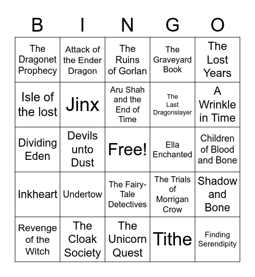 Fantasy Bingo Card