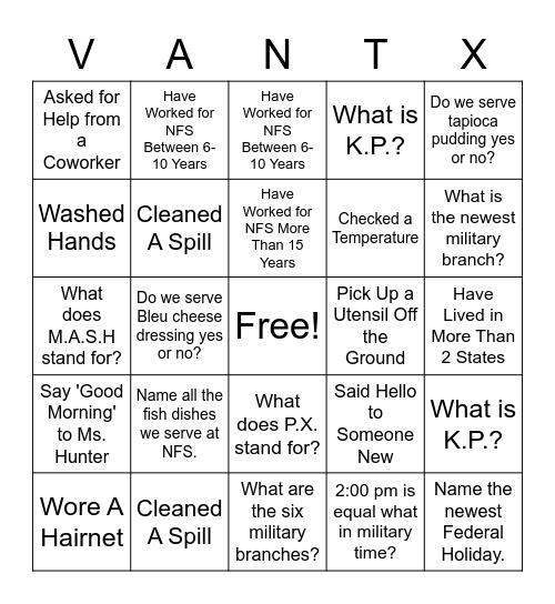 National Healthcare Food Service Week Bingo Card