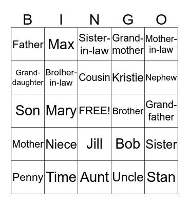 Family Tree BINGO Card