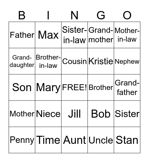 Family Tree BINGO Card