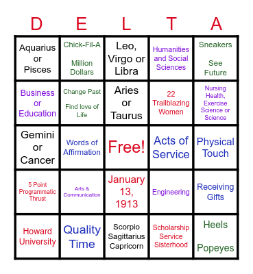 Delta Bingo!! Bingo Card