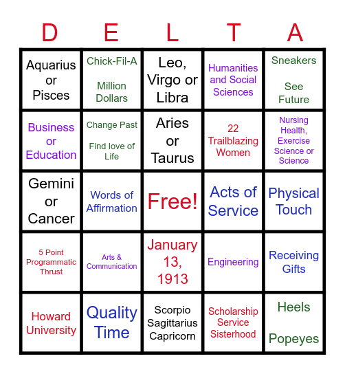 Delta Bingo!! Bingo Card