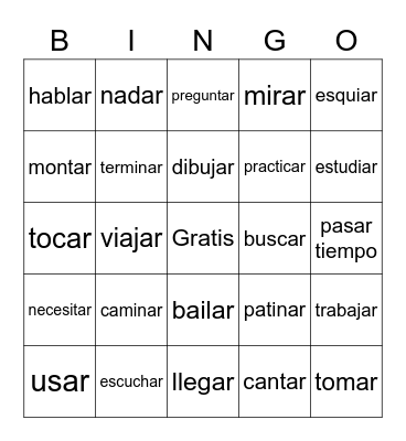 Spanish 2 Ar Verb Review--Meanings Bingo Card