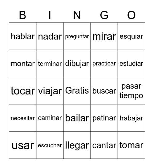 Spanish 2 Ar Verb Review--Meanings Bingo Card
