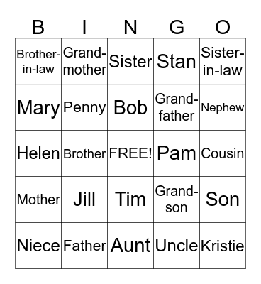 Family Tree BINGO Card