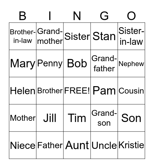 Family Tree BINGO Card