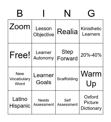 Instructor / Tutor Best Practices Bingo Card