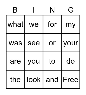 Sight words 1st week Bingo Card