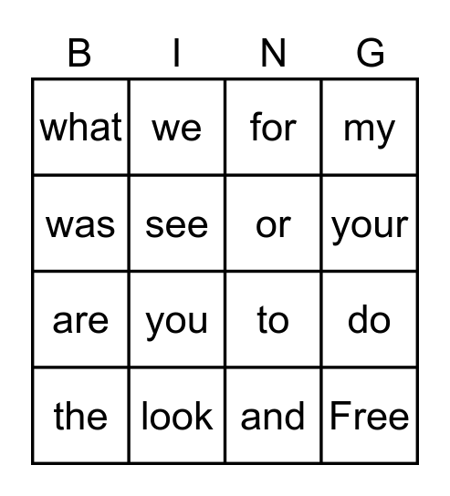 Sight words 1st week Bingo Card