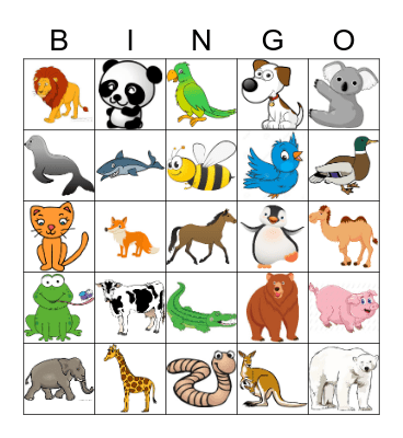 ANIMALS IN ENGLISH BINGO! Bingo Card