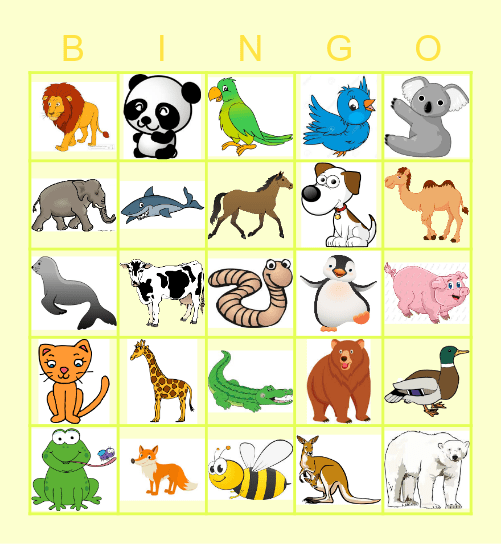 ANIMALS NAMES IN ENGLISH BINGO! Bingo Card