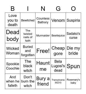 VAMPIRE GIRLFRIEND Bingo Card