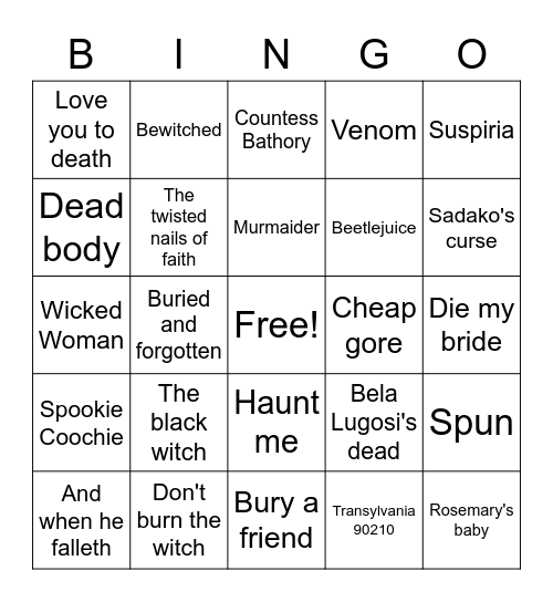 VAMPIRE GIRLFRIEND Bingo Card