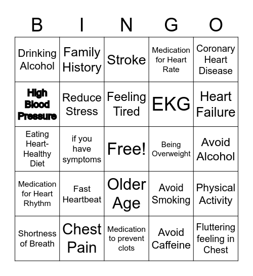 Atrial Fibrillation Bingo Card