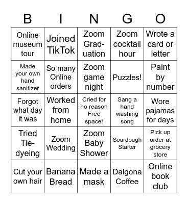 PANDEMIC Bingo Card
