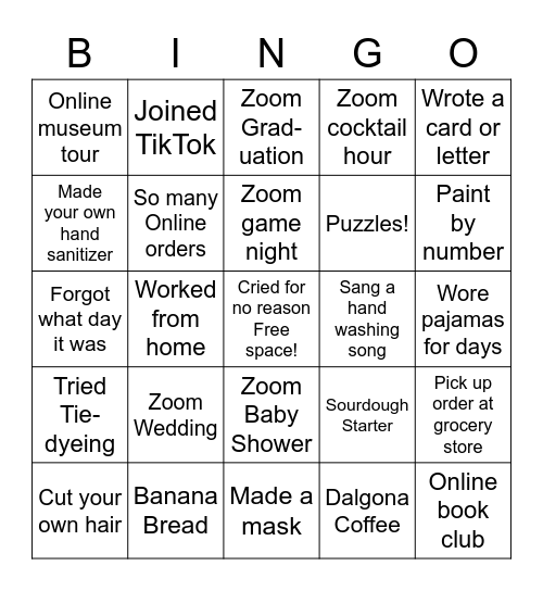 PANDEMIC Bingo Card