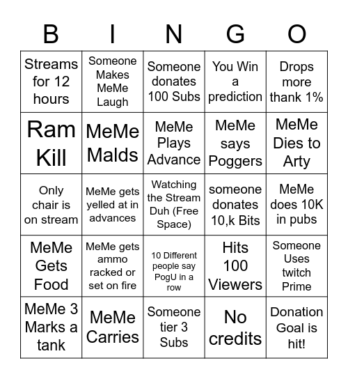 Orango Bingo Game Bingo Card