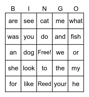 1st week Bingo Card
